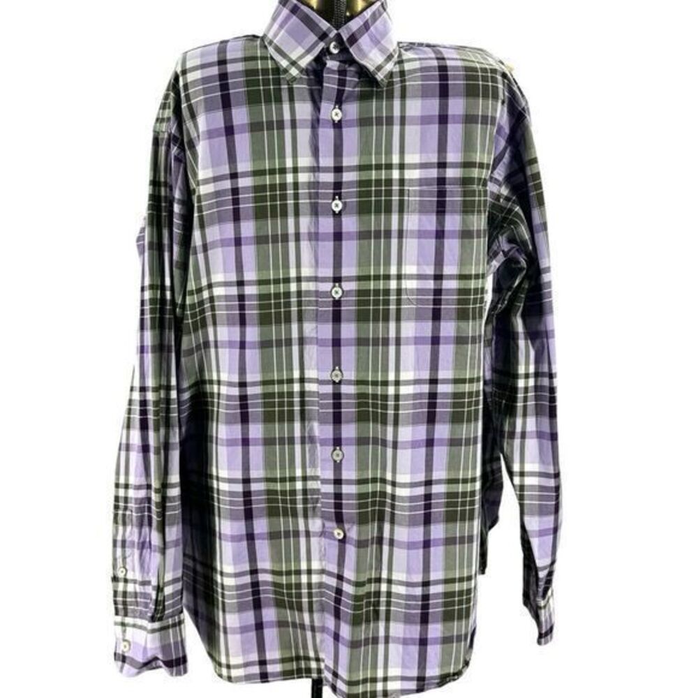 Robert Talbott Shirt Purple/ Green Plaid Check Button Down Long Sleeve Men's L